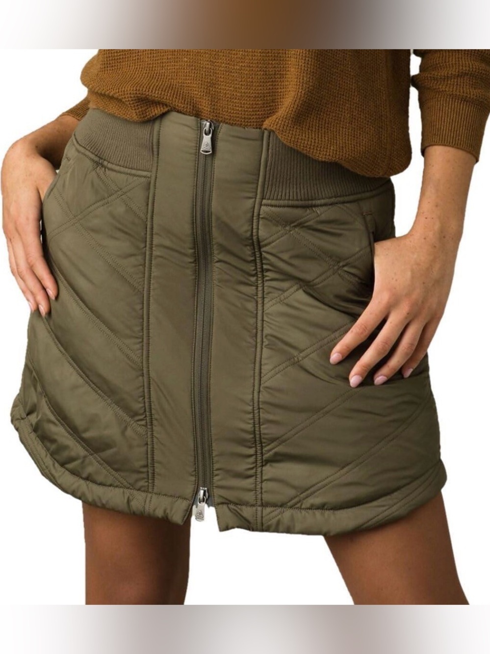 Prana Esla Olive Green Quilted Zip Front Skirt Size XS